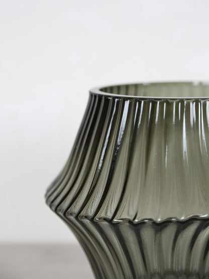 Suzi ribbed glass vase - storm grey