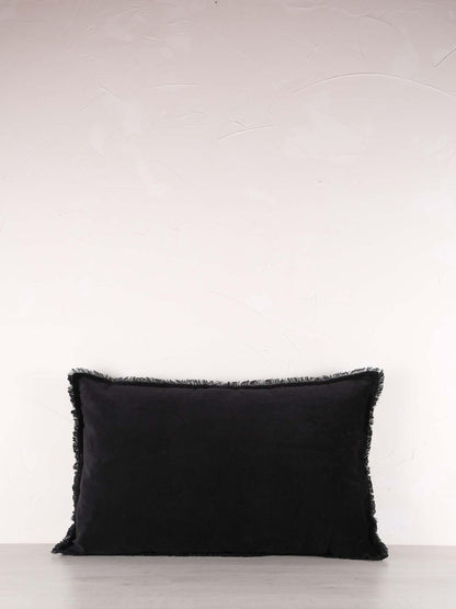 Fara Fringed Velvet Cushion - Caviar - 3 Sizes Available
