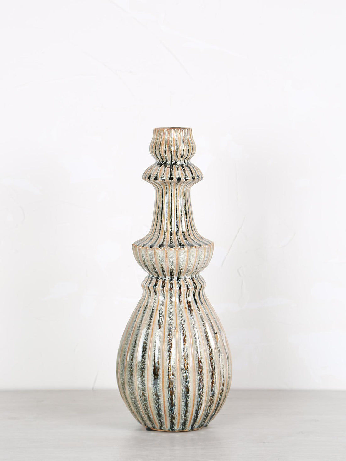 Myrtle Ceramic Round Ribbed Vase - Cream