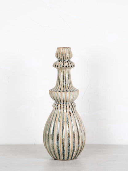 Myrtle Ceramic Round Ribbed Vase - Cream