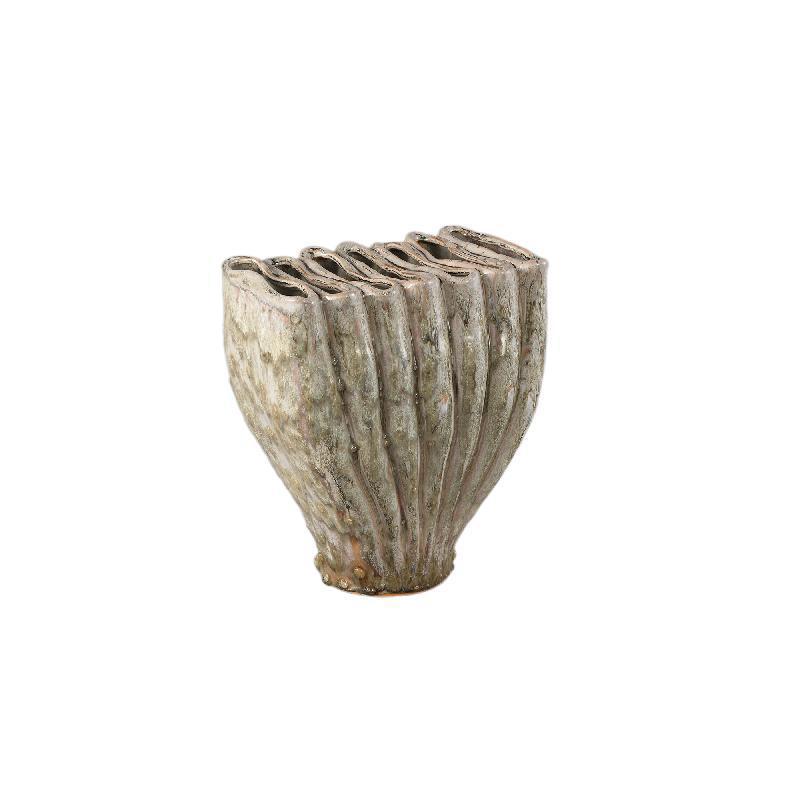 Trish Ceramic Oval Shaped Vase - Divided Top - Beige