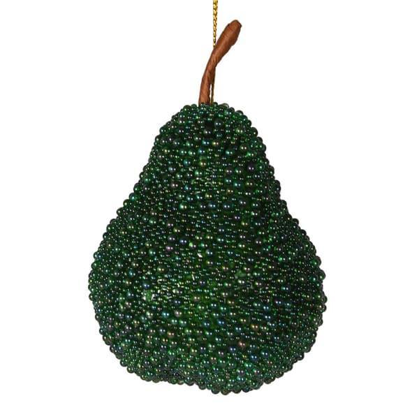 Decorative Beaded Pear ornament - Emerald