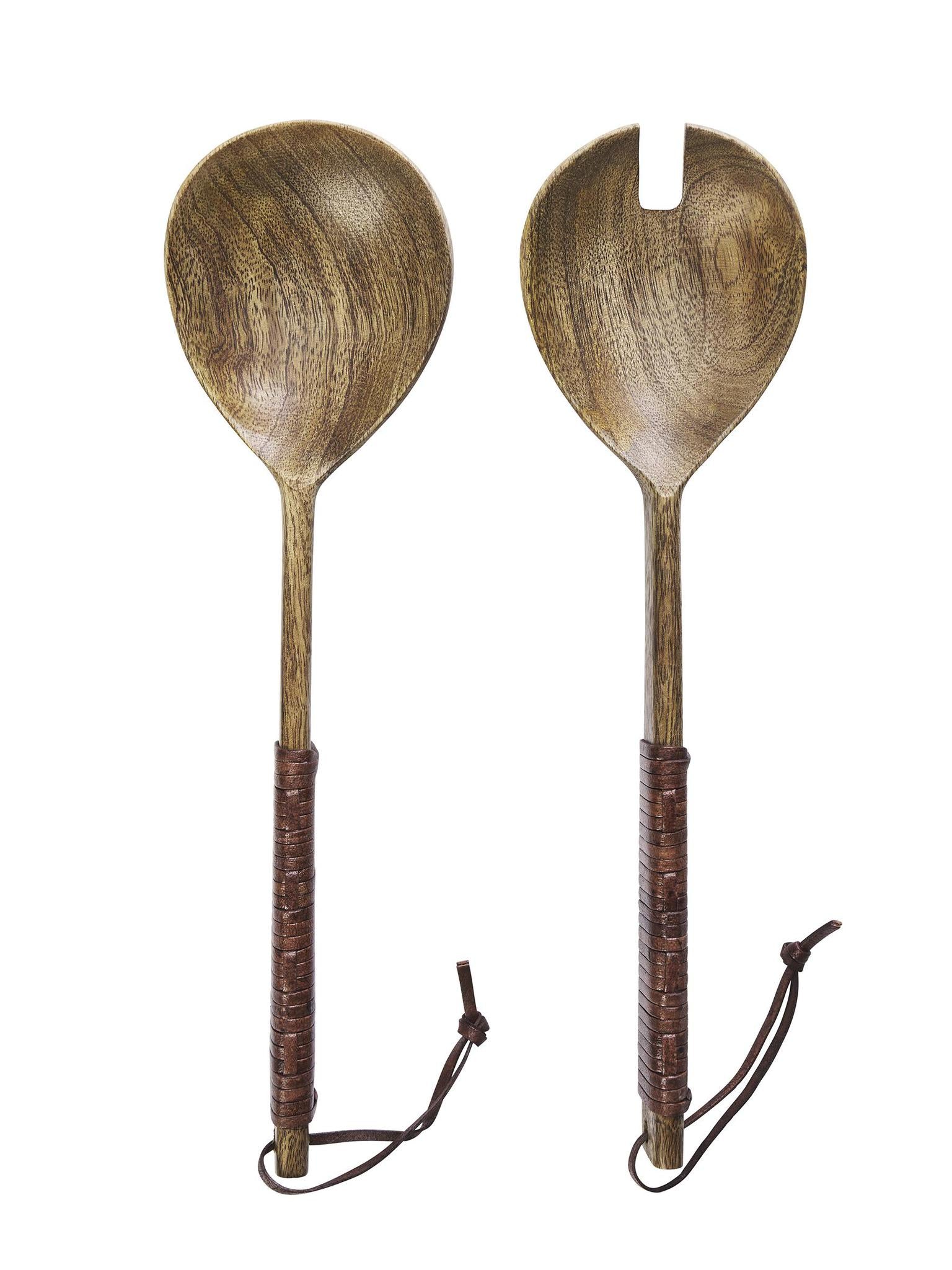 Leather Wrapping Wooden Salad set
