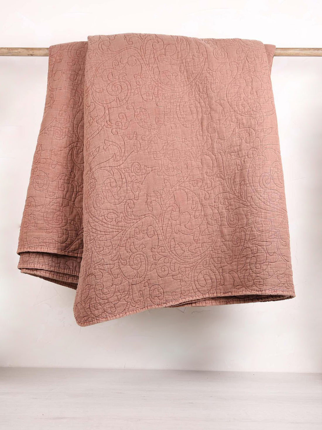 Isabelle Quilted Embroidered Bedspread - Dark Rose - 260X240X cm