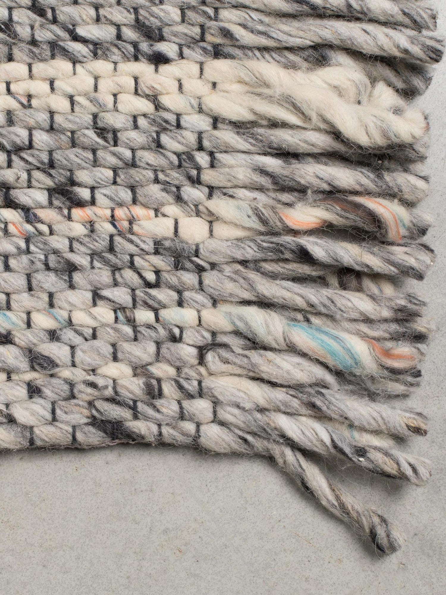 Frills Woven Wool Strand Rug - Blue, Grey