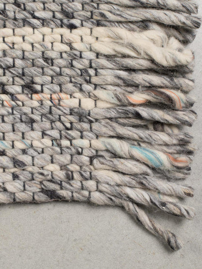 Frills Woven Wool Strand Rug - Blue, Grey