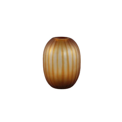 Lavanya Brown Carved Glass Round Vase Ribbed Low