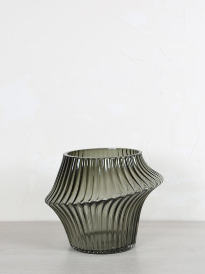 Suzi ribbed glass vase - storm grey