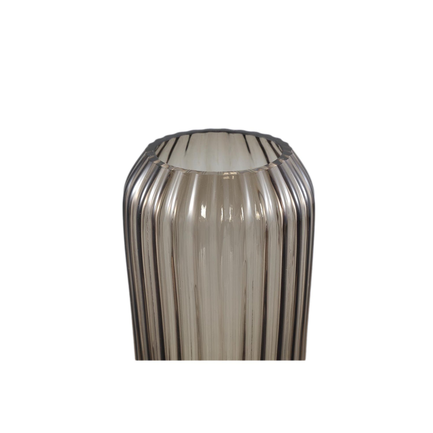 Joyca Ribbed Glass Vase - Brown
