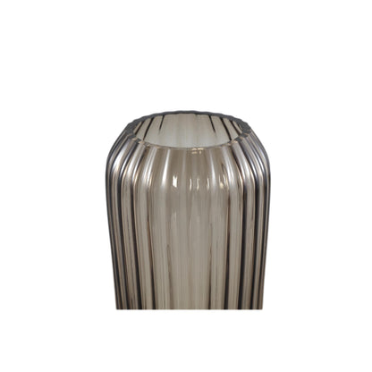 Joyca Ribbed Glass Vase - Brown