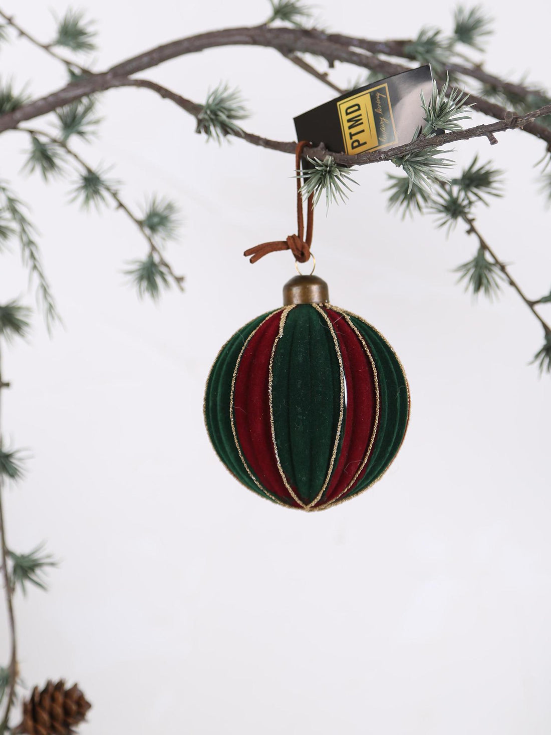 Youra Dark Velvet Green glass stripes ball Ornament