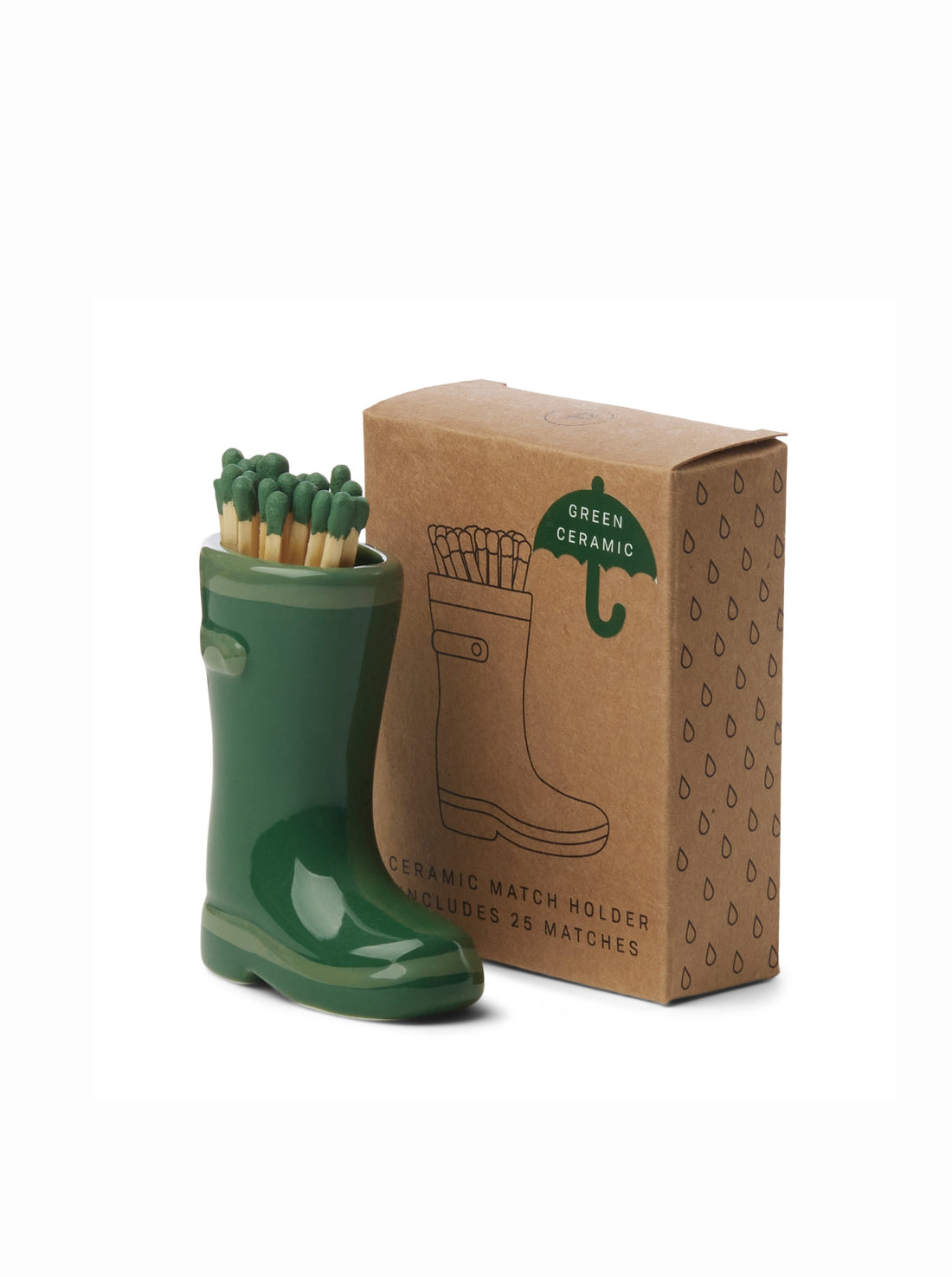 Wellington Boot Matches Holder with 25 Matches - Dark &amp; Light Green