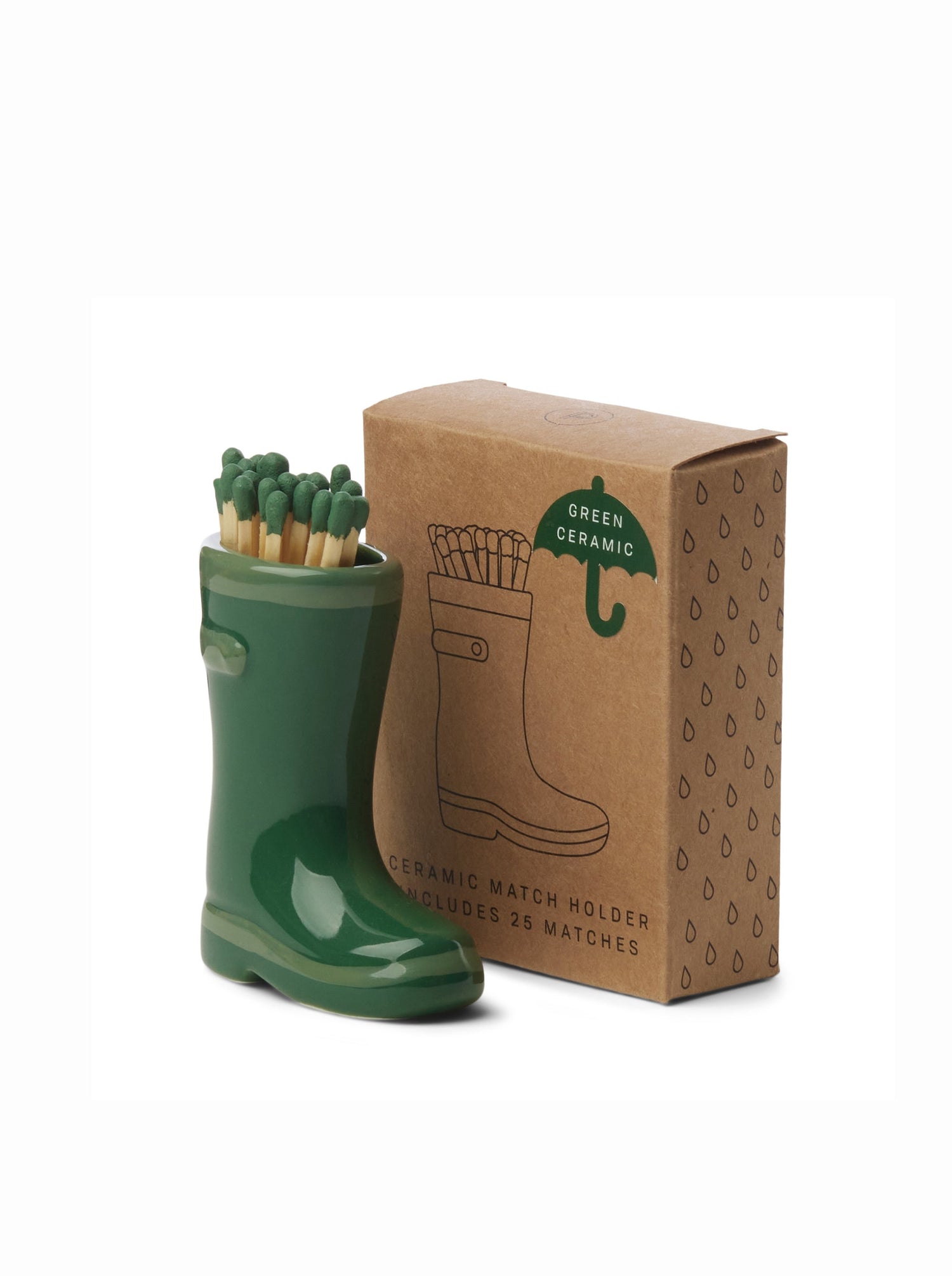 Wellington Boot Matches Holder with 25 Matches - Dark &amp; Light Green