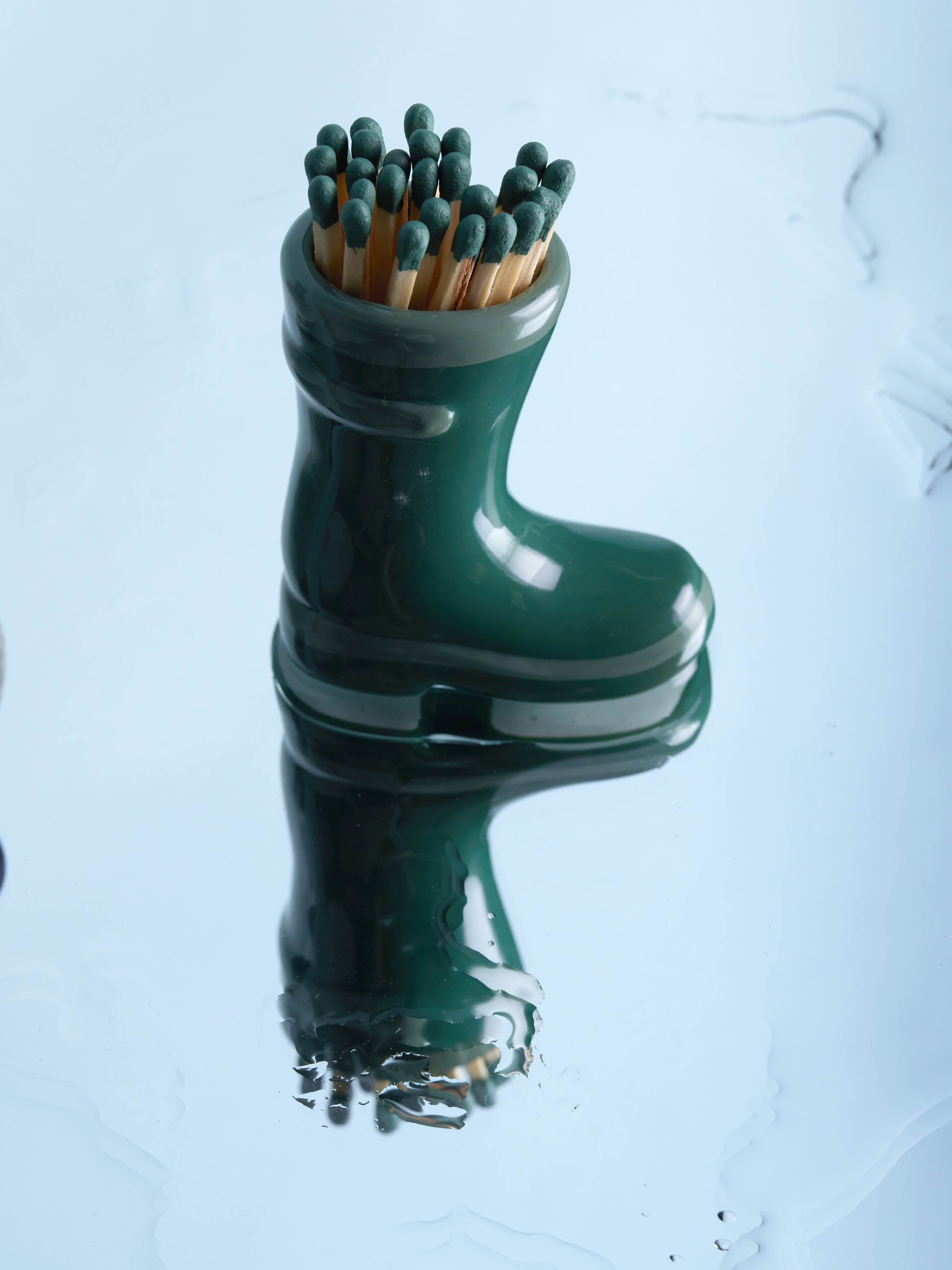 Wellington Boot Matches Holder with 25 Matches - Dark &amp; Light Green