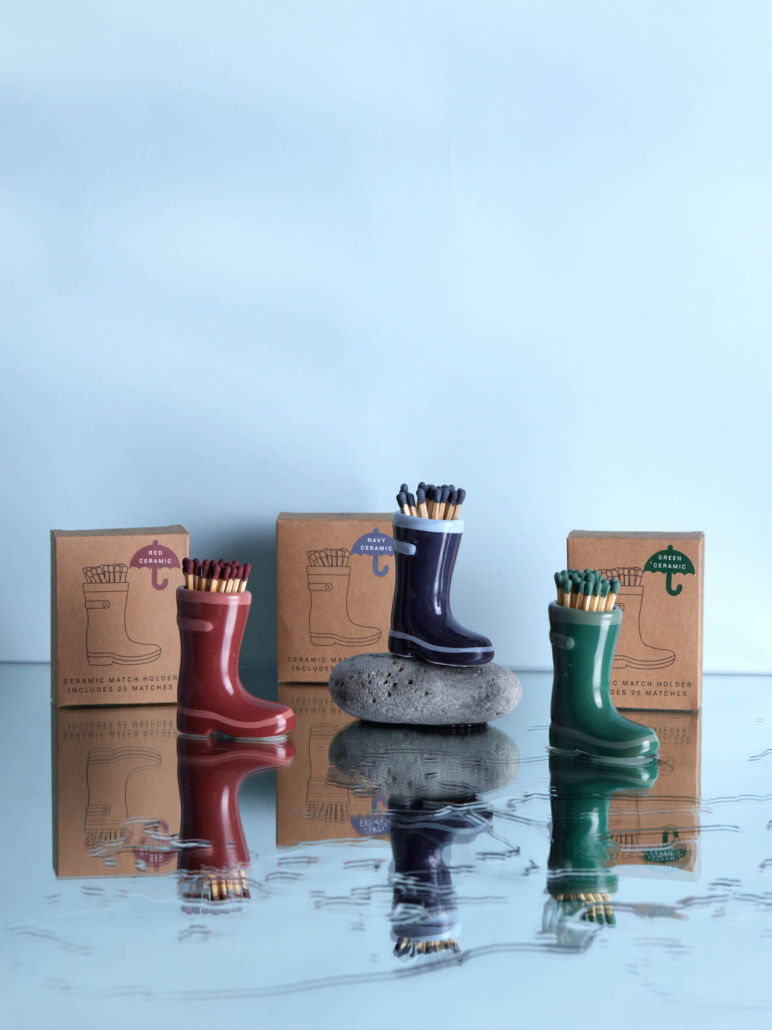 Wellington Boot Matches Holder with 25 Matches - Dark &amp; Light Green