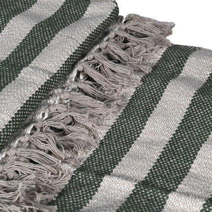 Moss Green Cotton Stripe Tassel Throw