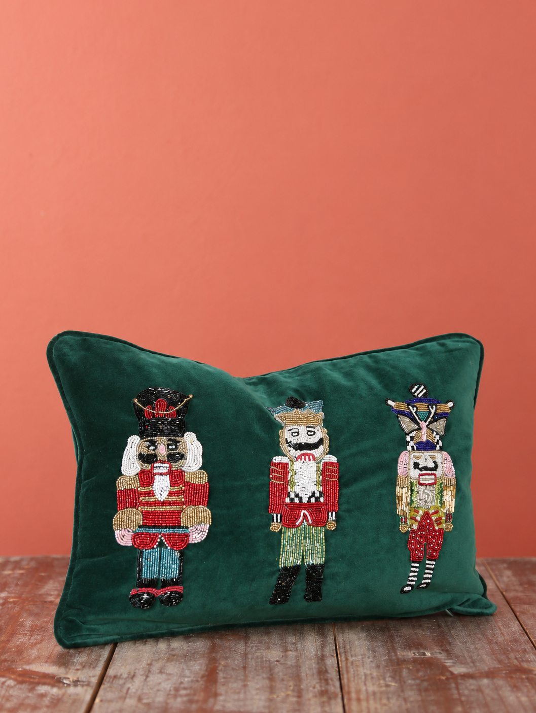 Beaded Nutcrackers Cushion - Emerald