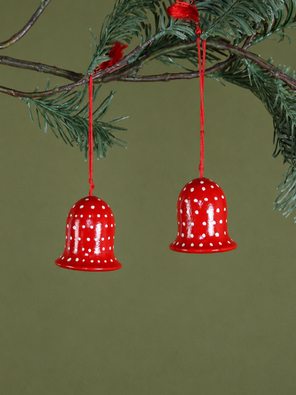 Handmade Paper Mache Bell Ornaments - Set Of 2