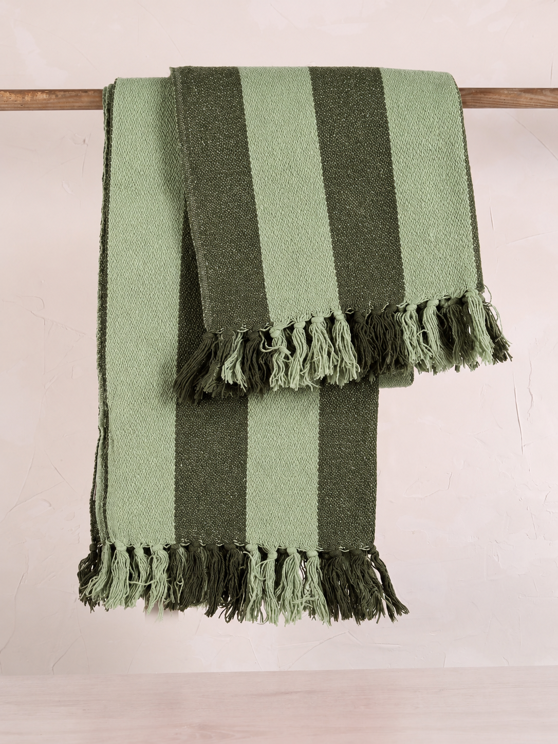 Frello Throw - Stripe Printed - Recycled Cotton - Forest Green