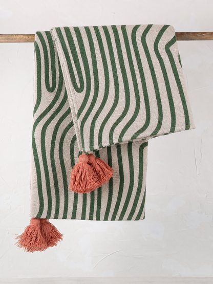 Woodsby Throw - Patterned - Recycled Cotton - Green Swirled