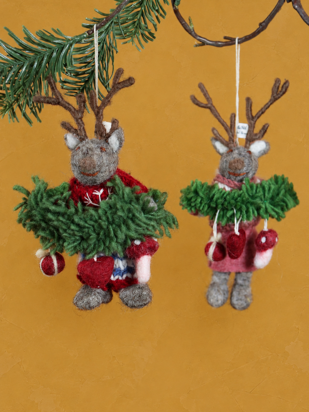 Claude &amp; Clarice - Handcrafted Felt Deer Hanging Decorations