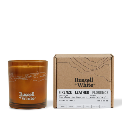 Firenze Leather Soy Wax Scented Candle - Black Pepper, iris, Tonka Bean