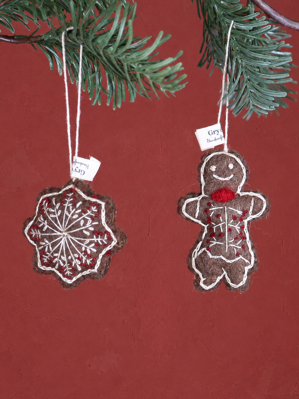 Nordic Gingerbread - Set of 2 - Handcrafted Felt Hanging Decorations