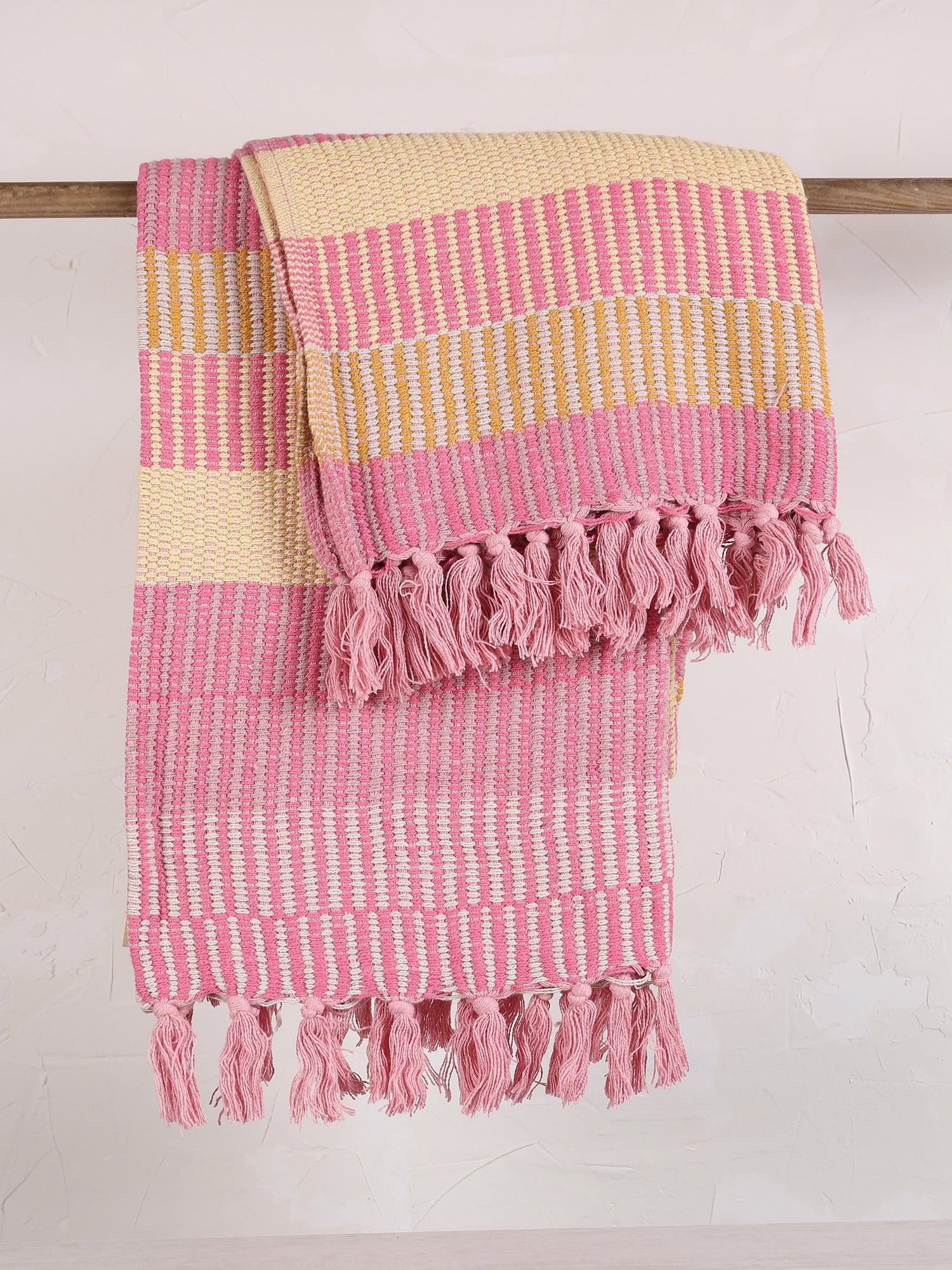 Isnel Throw - Stripe Printed - Recycled Cotton - Warm Yellow, Pink