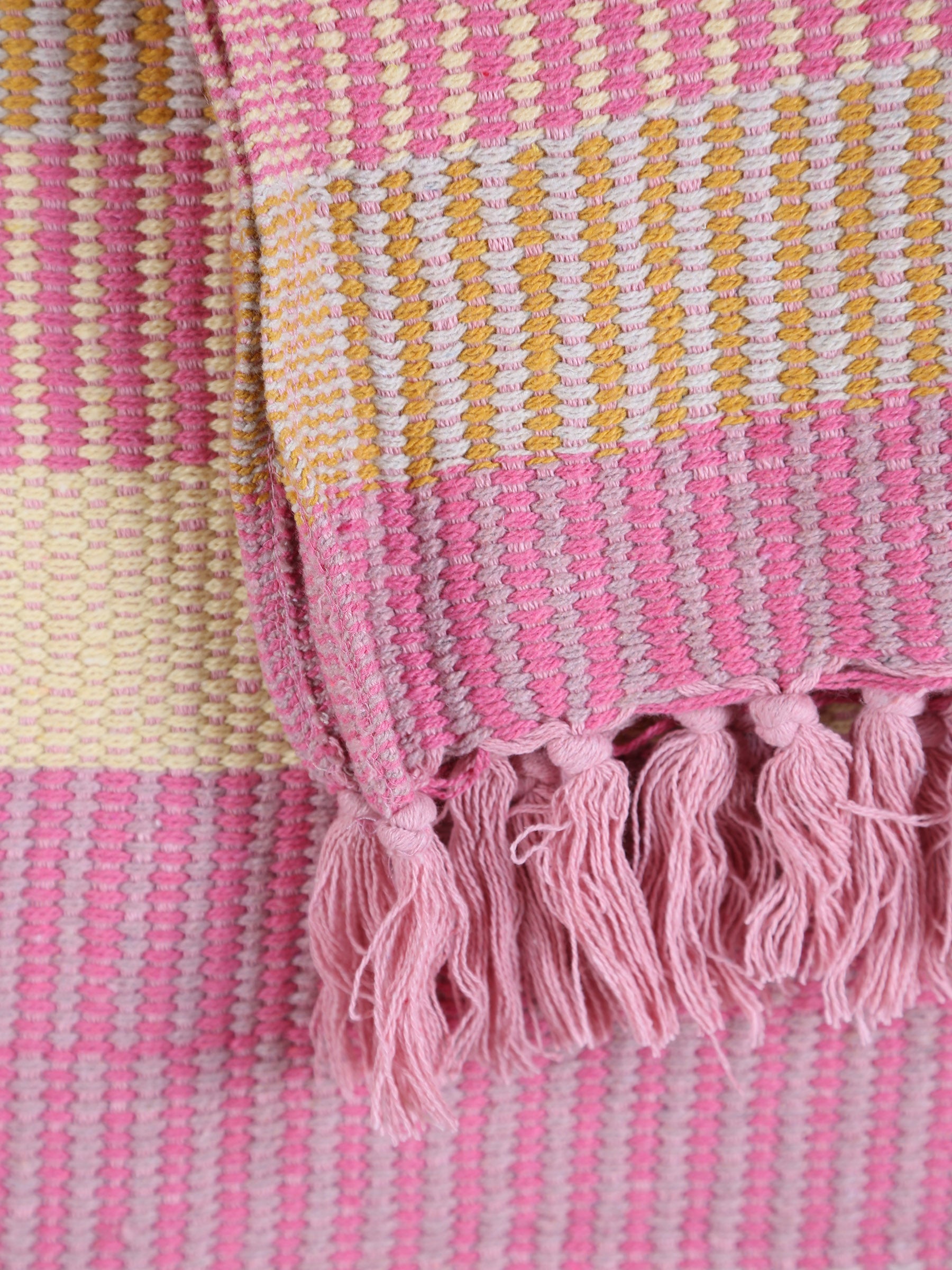 Isnel Throw - Stripe Printed - Recycled Cotton - Warm Yellow, Pink