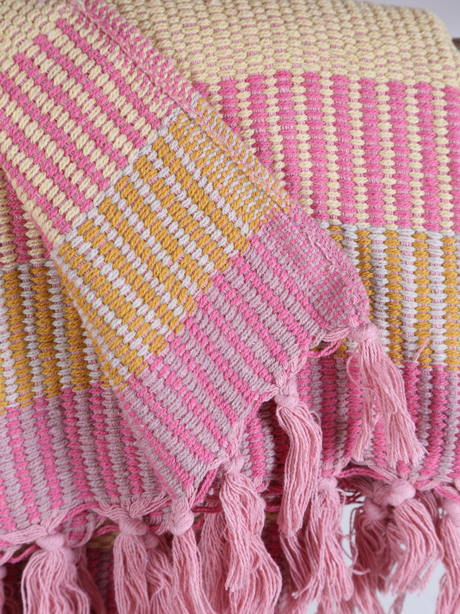 Isnel Throw - Stripe Printed - Recycled Cotton - Warm Yellow, Pink