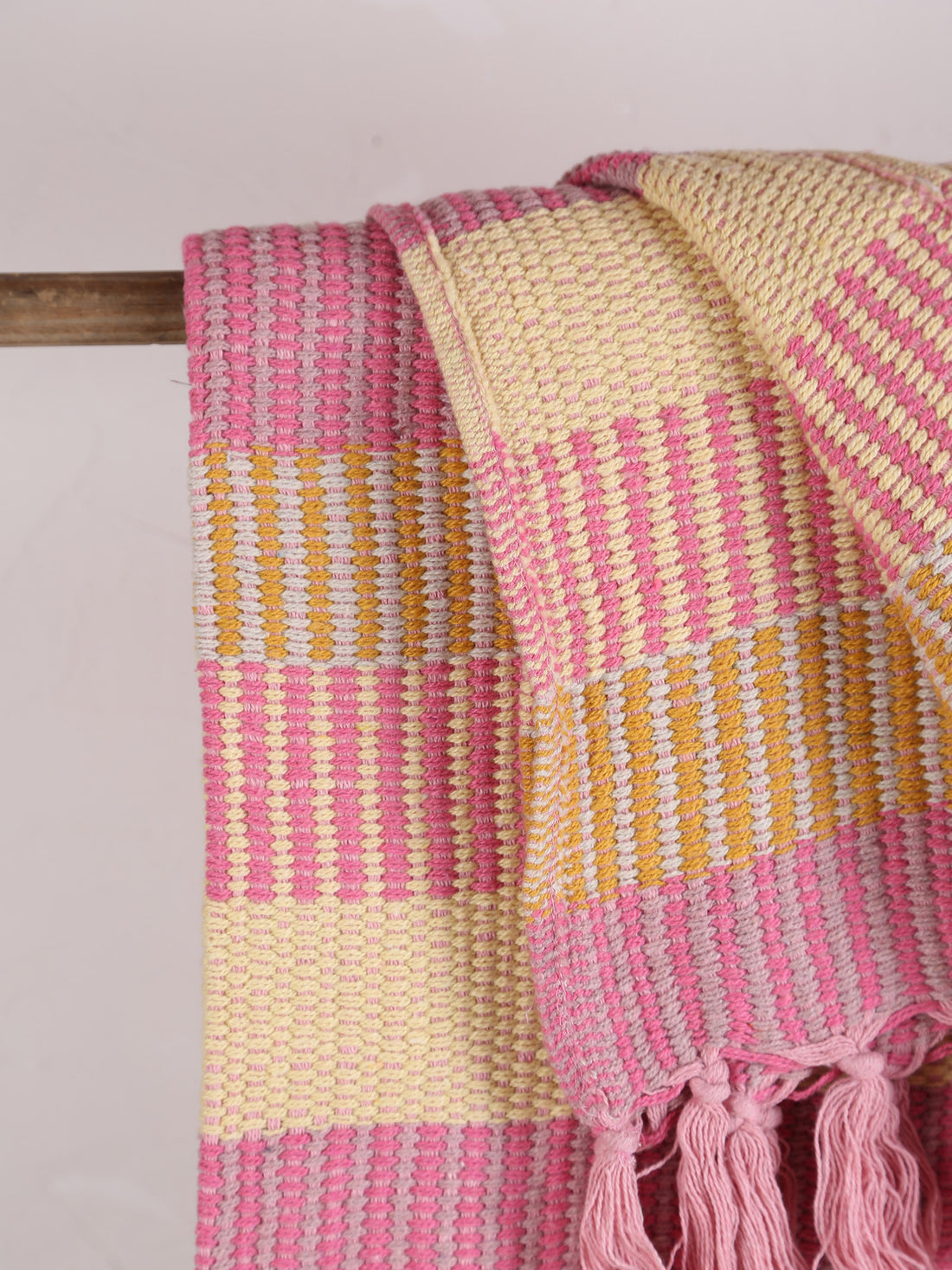 Isnel Throw - Stripe Printed - Recycled Cotton - Warm Yellow, Pink