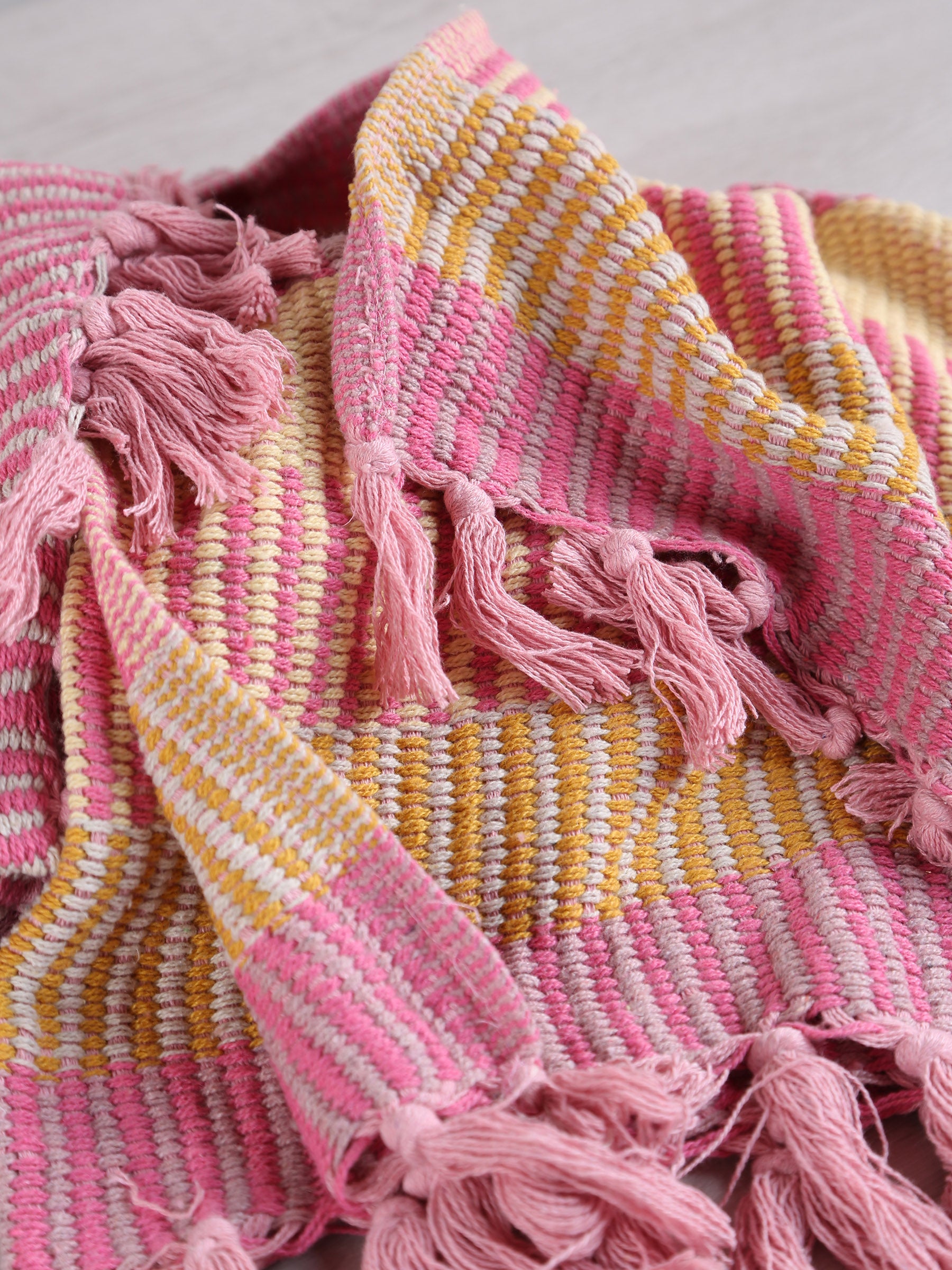 Isnel Throw - Stripe Printed - Recycled Cotton - Warm Yellow, Pink