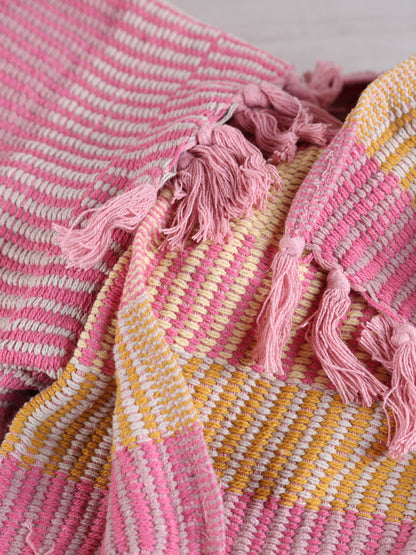 Isnel Throw - Stripe Printed - Recycled Cotton - Warm Yellow, Pink