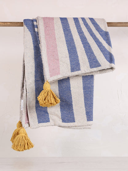 Arlie Throw - Swirled Print - Recycled Cotton - Blue, Rose, Ochre