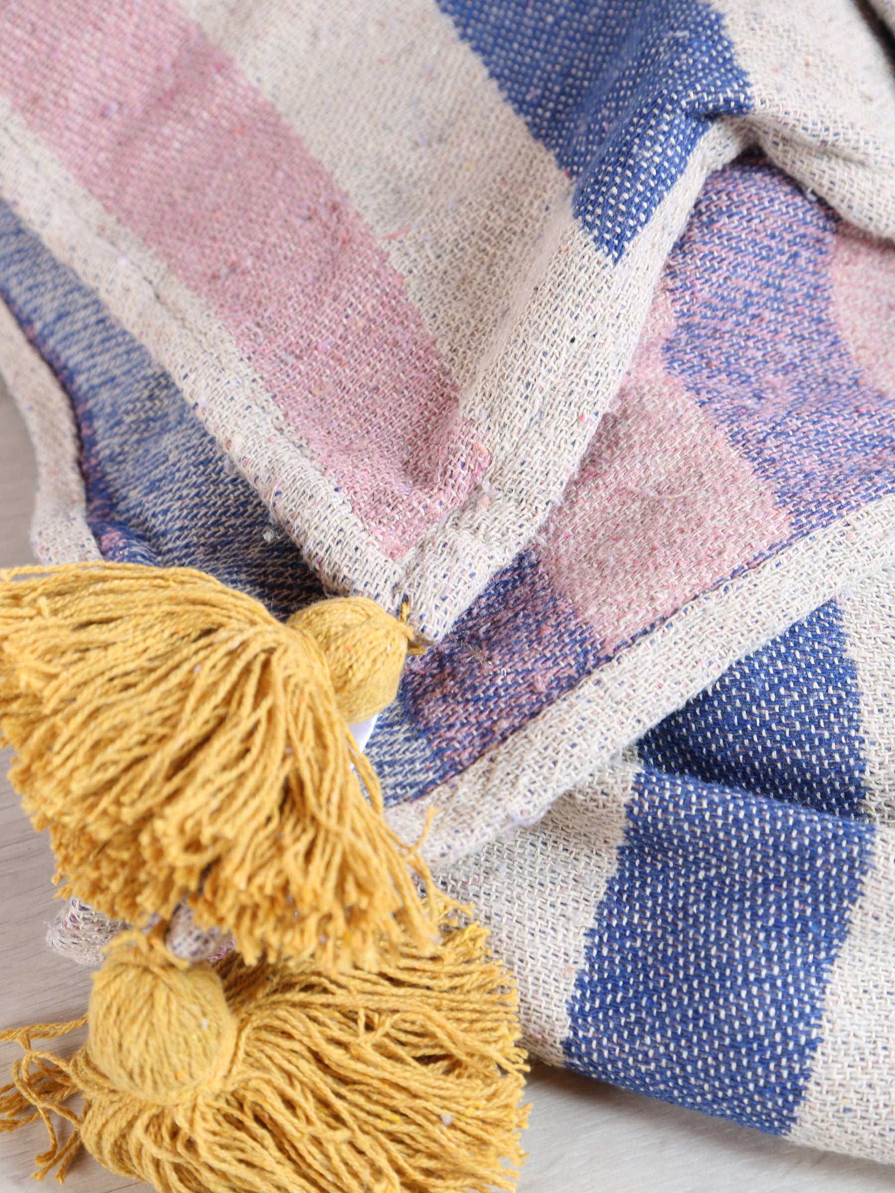 Arlie Throw - Swirled Print - Recycled Cotton - Blue, Rose, Ochre
