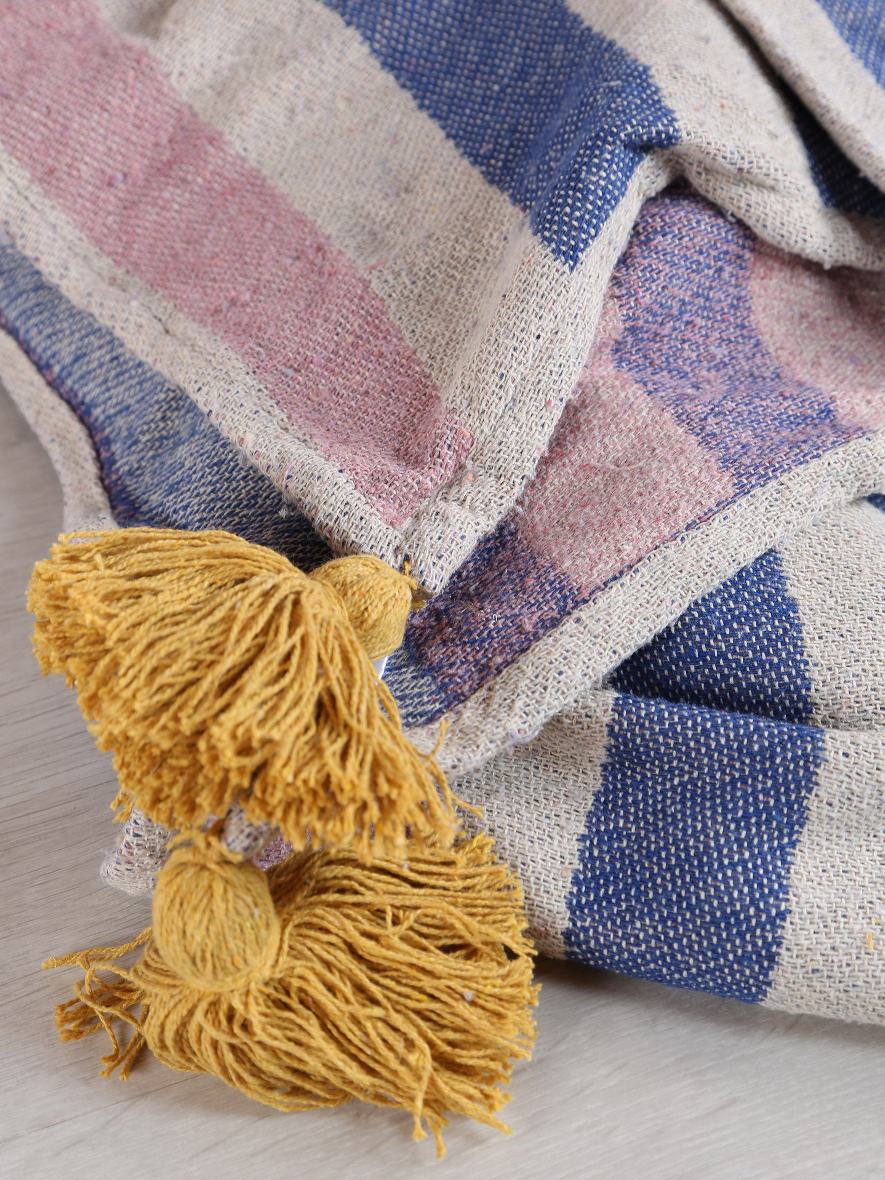 Arlie Throw - Swirled Print - Recycled Cotton - Blue, Rose, Ochre
