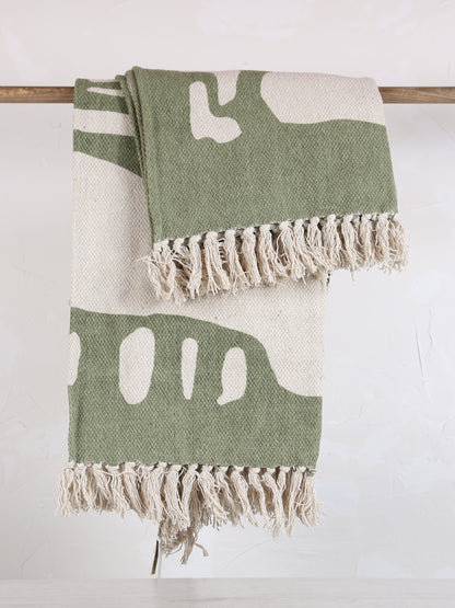 Dalmine Throw - Flowing Print - Recycled Cotton - Warm Green