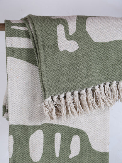 Dalmine Throw - Flowing Print - Recycled Cotton - Warm Green