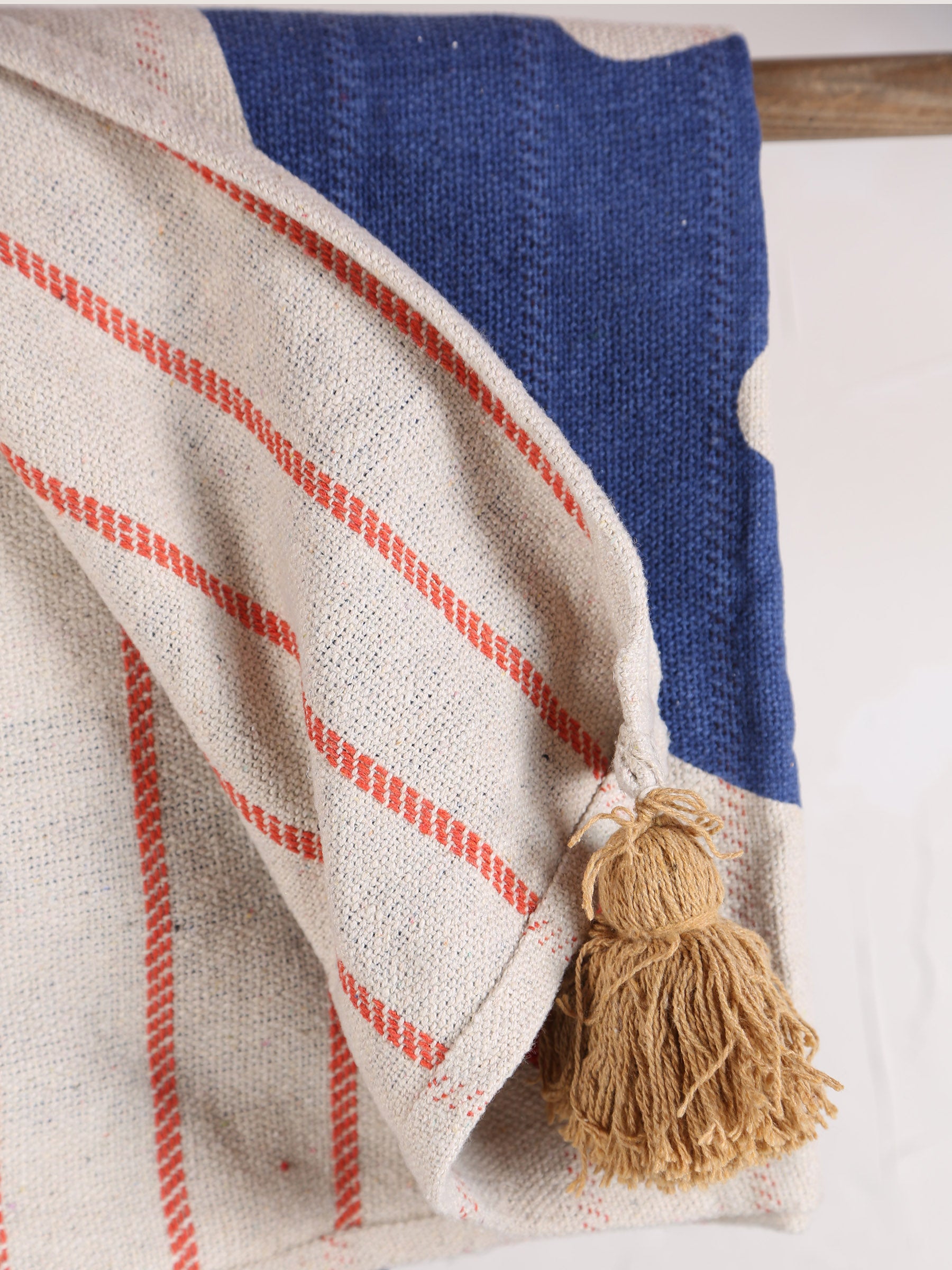 Eviaya Throw - Block Printed - Recycled Cotton - Burnt Orange, Beige