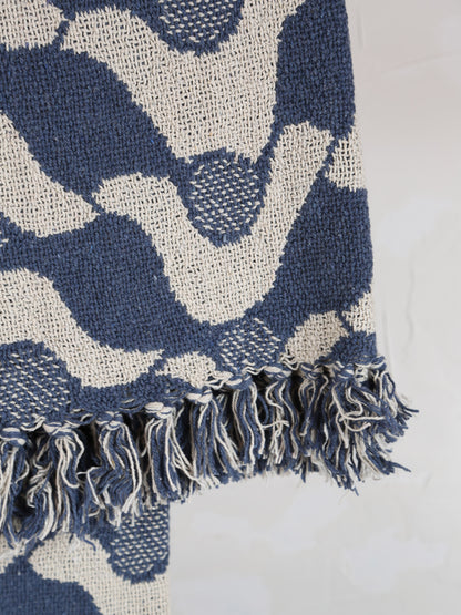Santena Throw - Flowing Print - Recycled Cotton - Deep Blue, Neutral