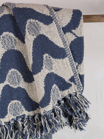 Santena Throw - Flowing Print - Recycled Cotton - Deep Blue, Neutral