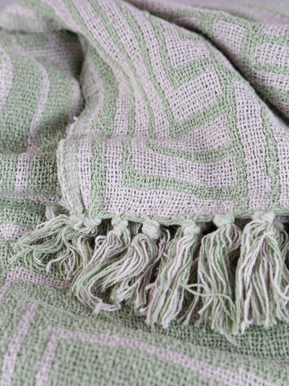 Velva Throw - Tiled Print - Recycled Cotton - Pistachio Green