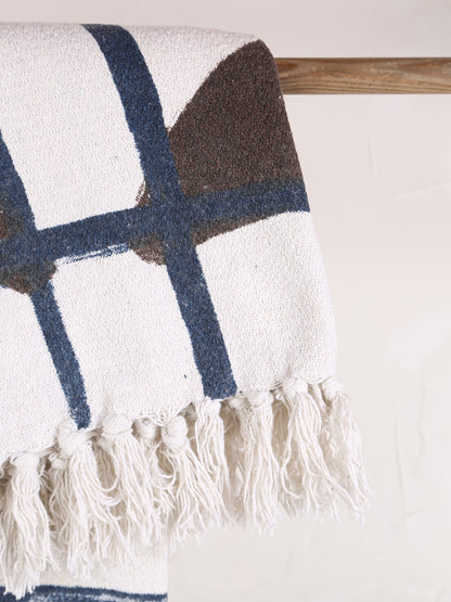 Imperia Throw - Stripe Printed - Recycled Cotton - Ambient Blue, Brown