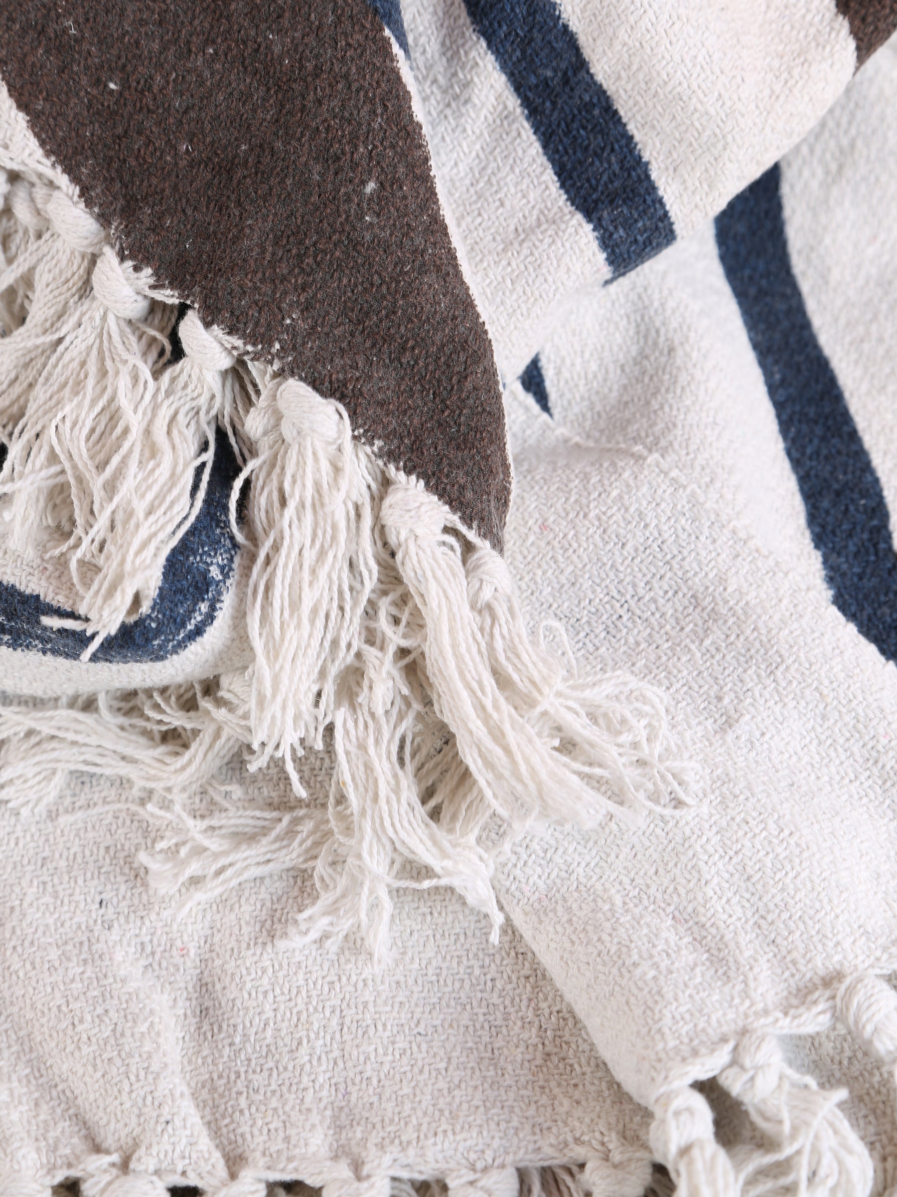Imperia Throw - Stripe Printed - Recycled Cotton - Ambient Blue, Brown