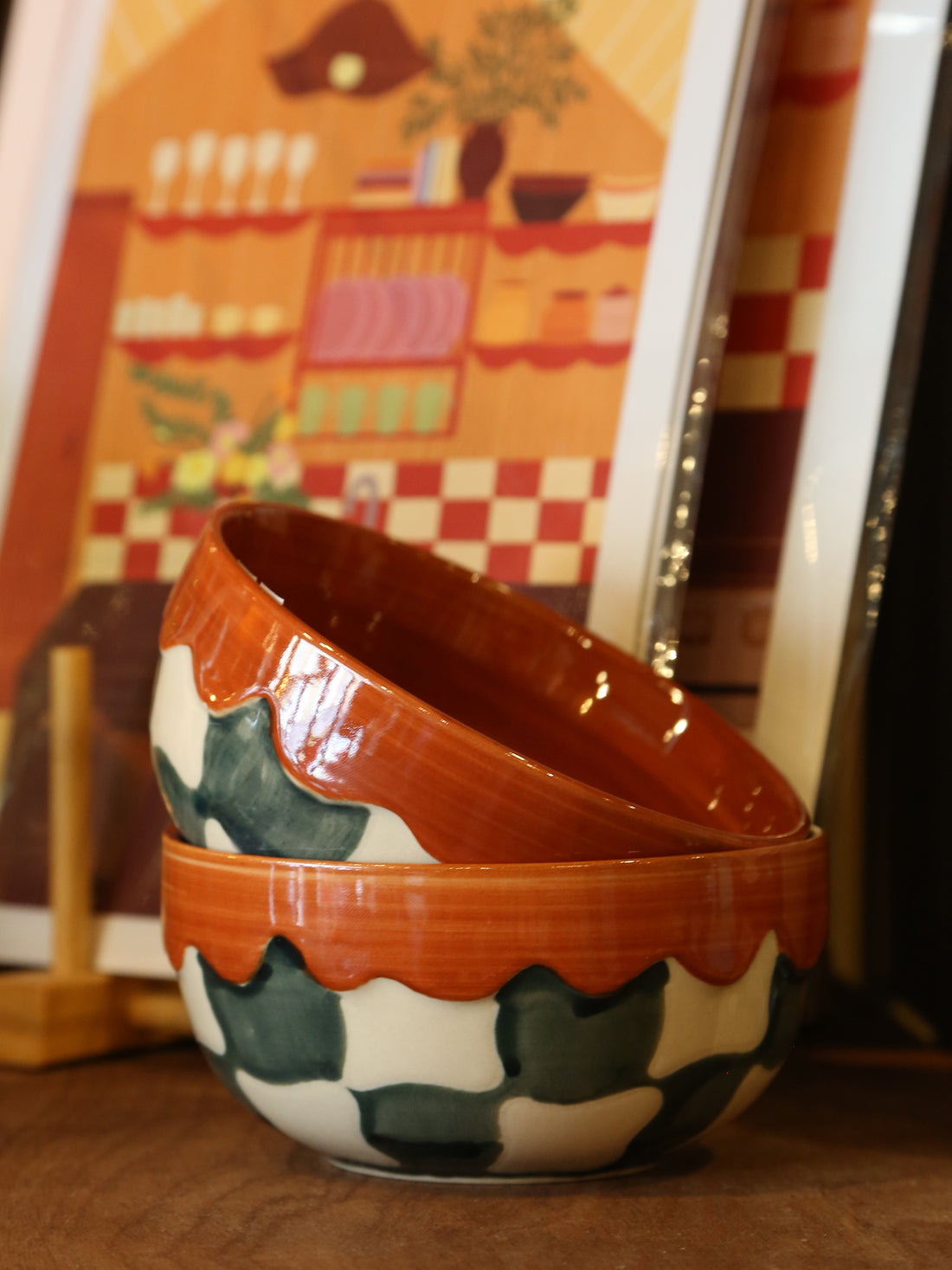 Checkered Bowl - Blues, Terracotta
