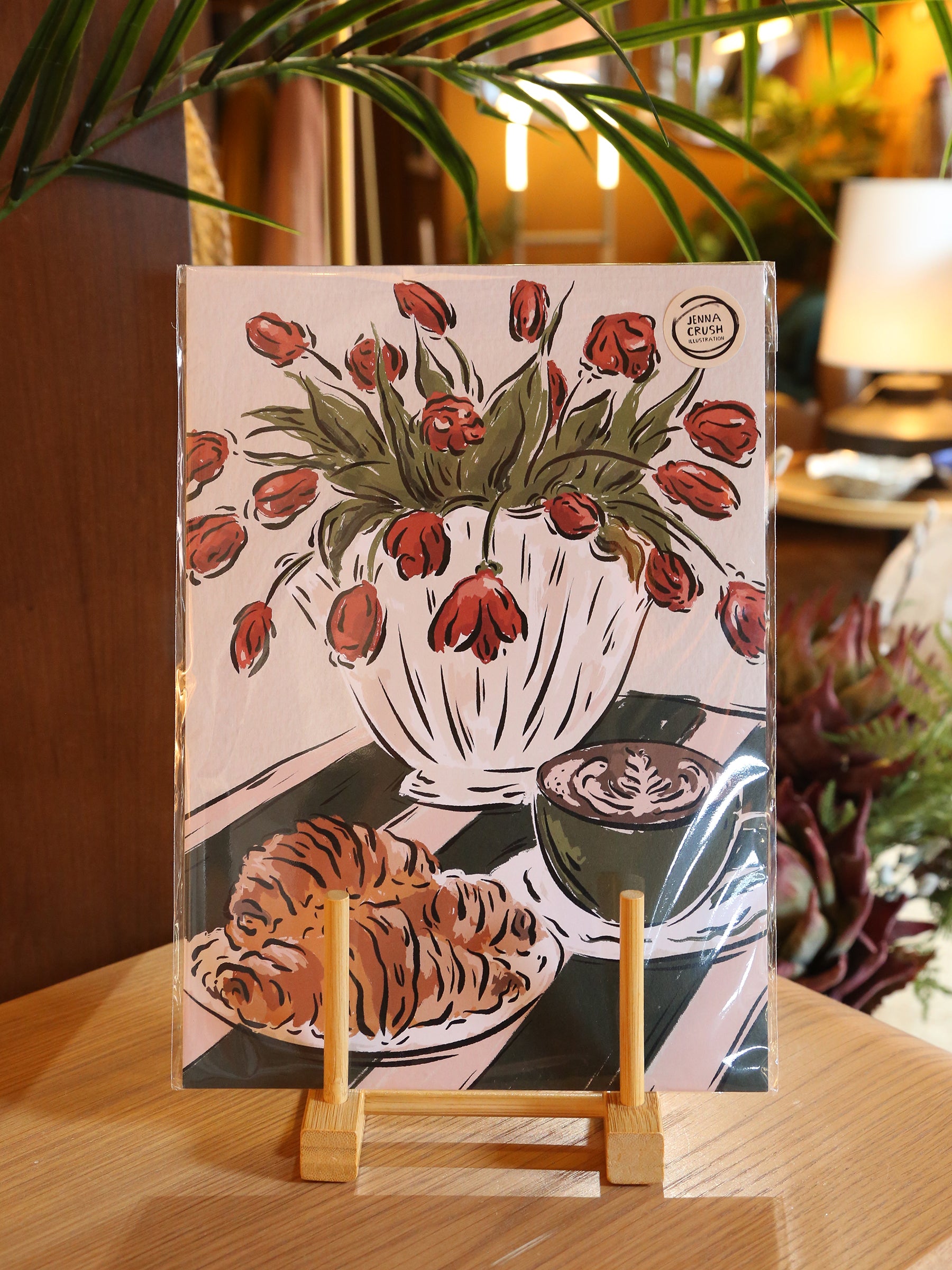 Coffee, croissants and tulips Art Print