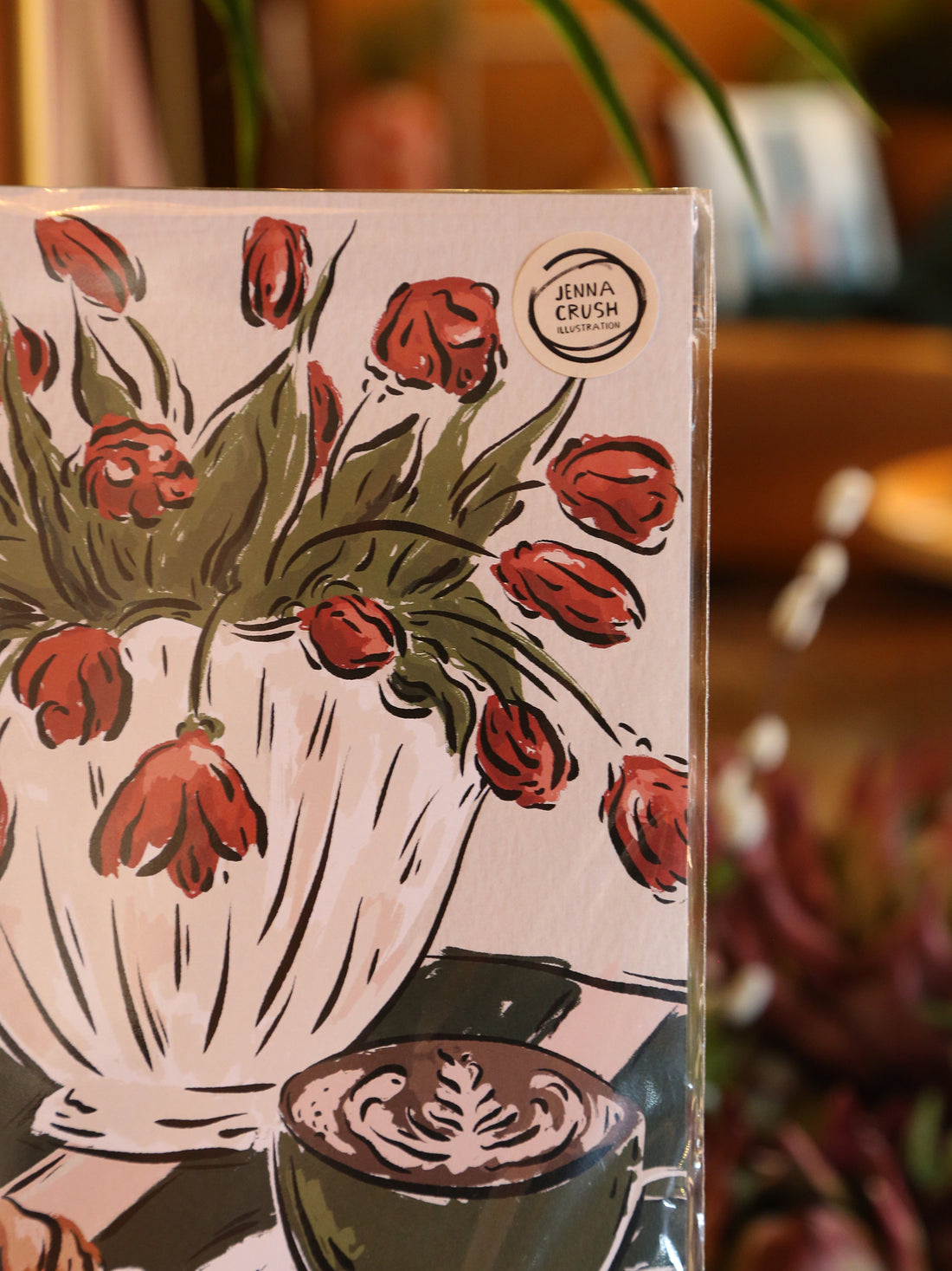 Coffee, croissants and tulips Art Print