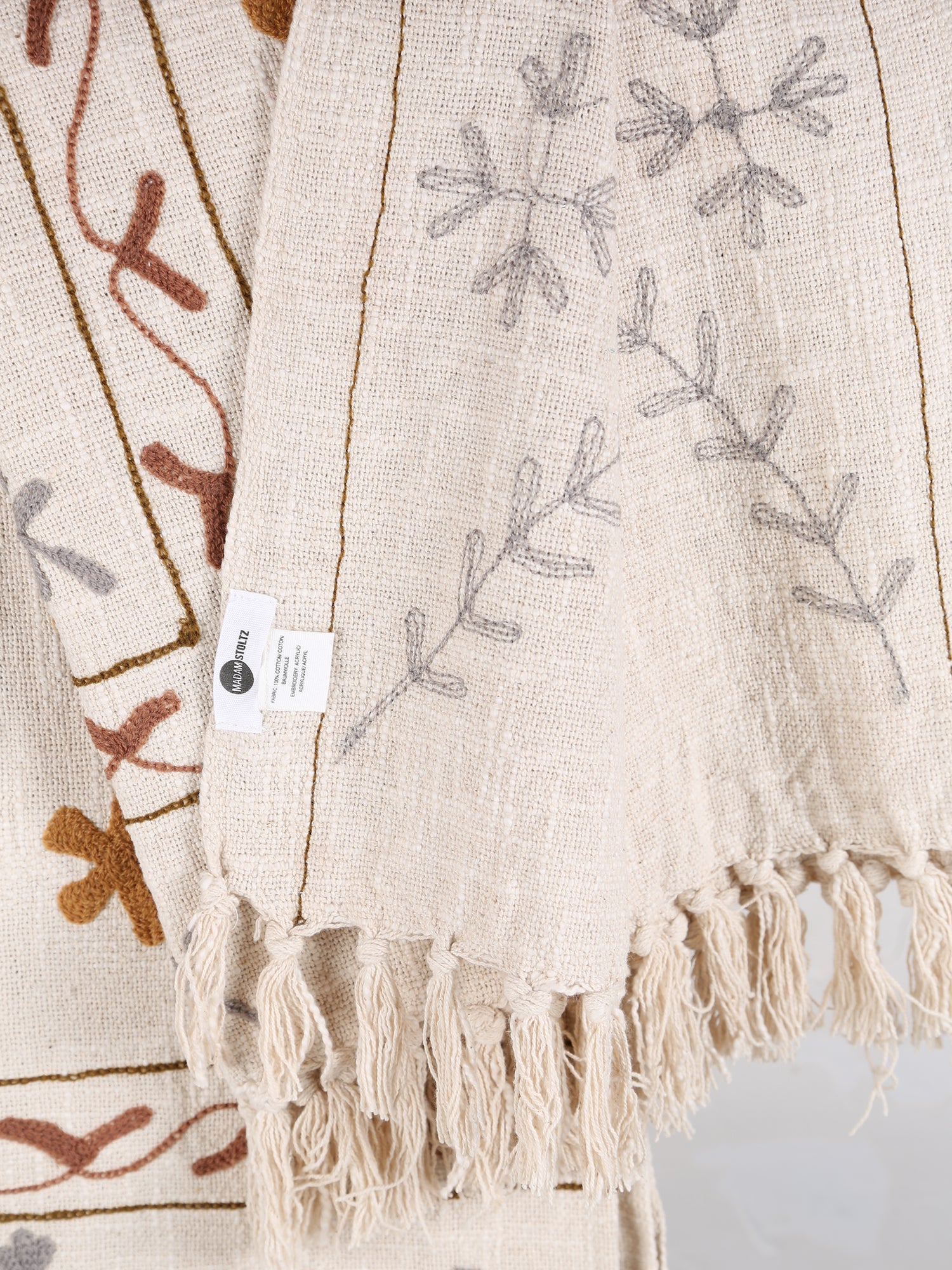 Suzani Floral embroidered throw - Off White, Tobacco