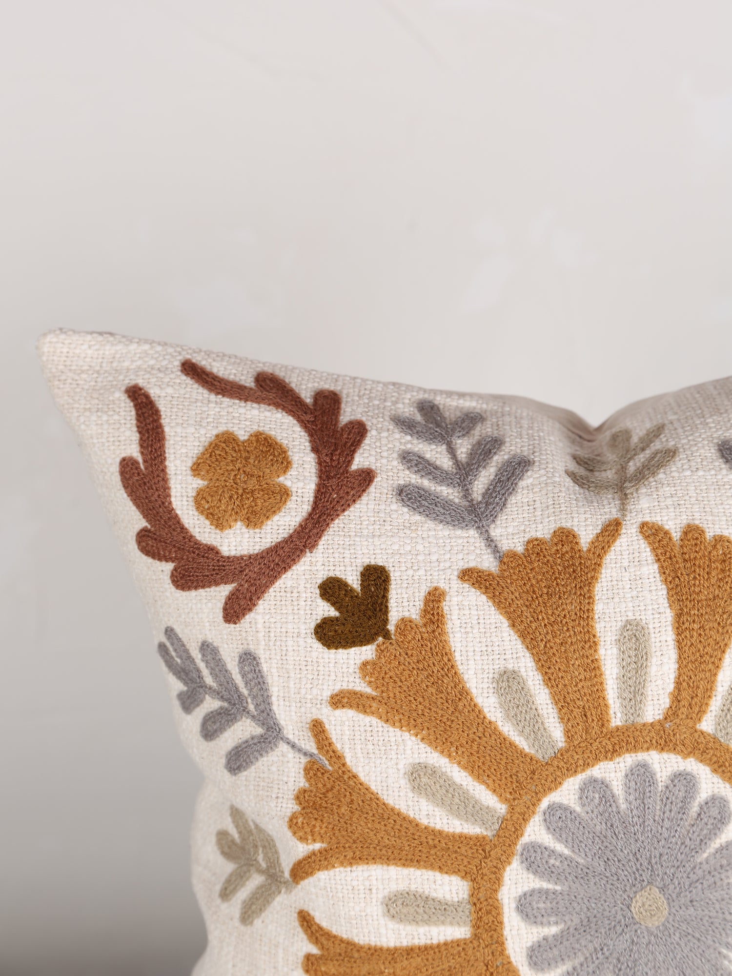 Suzani Floral embroidered cushion - Off White Tobacco - 45x45cm