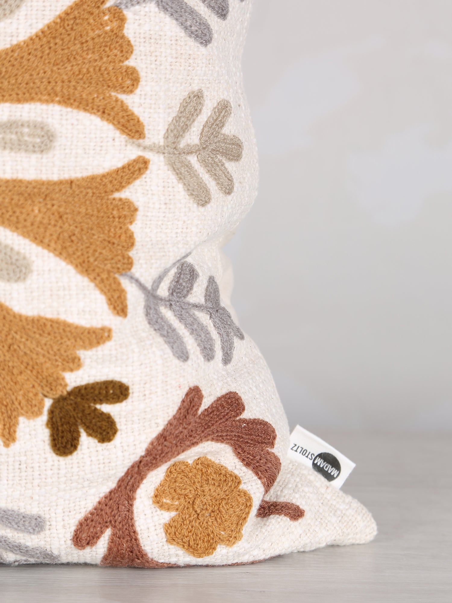 Suzani Floral embroidered cushion - Off White Tobacco - 45x45cm